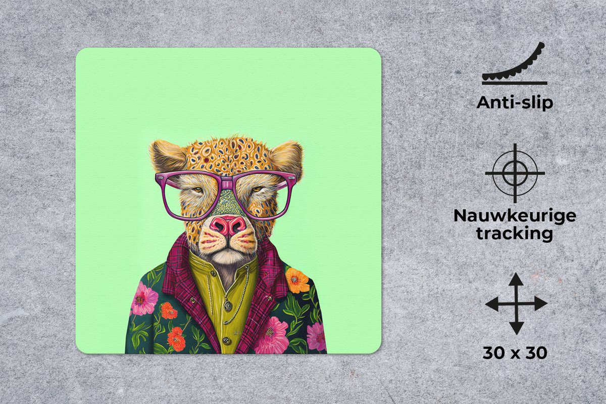 Muismat 30x30 cm - Mousepad Dieren - Bril - Hond - Design - Muismatten