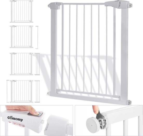 SUBTLETY Deurhekje met kattenklep, autosluiting, traphekje zonder boren, hondenhek met kattendeur, uitbreidbaar, afsluitrooster, beschermingsrooster voor kinderen en huisdieren, zwart, 105 - 115 cm