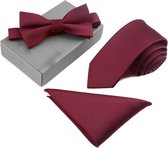 Stropdas inclusief vlinderdas en pochet - Royal Line - Bordeaux rood - strik - stropdas heren