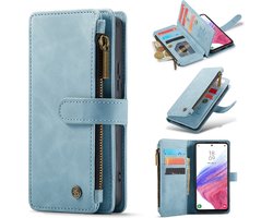 Casemania Hoesje Geschikt voor Samsung Galaxy A34 5G - Aqua Blue - Luxe Portemonnee Book Case met Rits