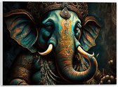 PVC Schuimplaat- Blauw Ganesha Beeld met Gouden Details - 40x30 cm Foto op PVC Schuimplaat