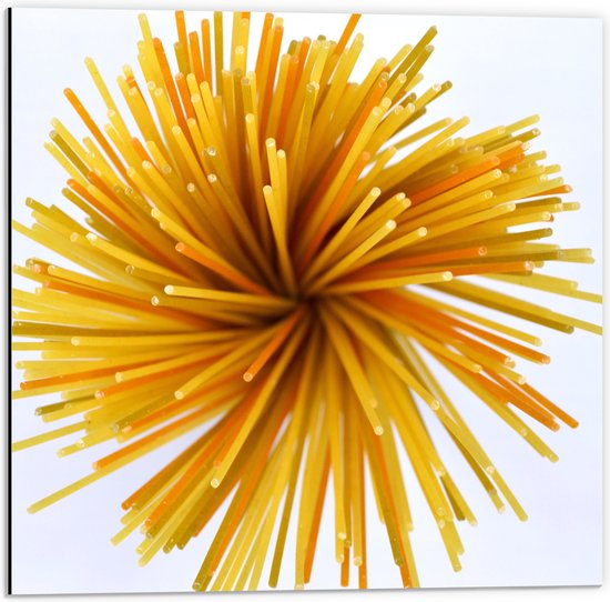 Dibond - Ongekookte Spaghetti - 50x50 cm Foto op Aluminium (Wanddecoratie van metaal)