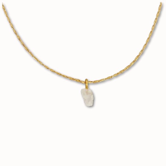 ByNouck Jewelry - Choker Ketting Maansteen - Choker - Ketting - 35+5 cm - Verstelbaar - Vrouwen Ketting - Goudkleurig