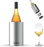 Coolenator Wijnkoeler – Champagnekoeler – Flessenkoeler met Uniek Uitneembaar Vrieselement – Hoogwaardig Aluminium – Zilver