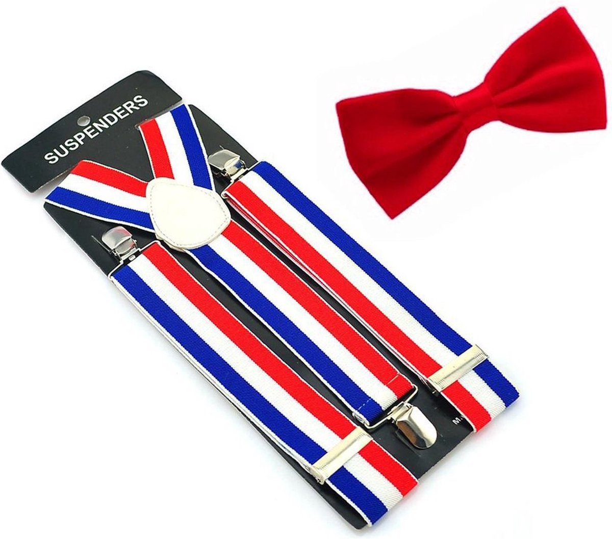 Bretels rood wit blauw - inclusief vlinderdas rood - met stevige clip - bretels - vlinderdas - strik – strikje - luxe - heren - unisex - giftset