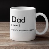 Vaderdag Cadeau Voor Man - Beker / Mok met tekst Dad World’s Warmest Hugger - Geschenk Mannen, Papa's & Vaders - Kleur Wit