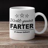 Vaderdag Cadeau Voor Man - Beker / Mok met tekst World's Greatest Farter (I mean Father) - Geschenk Mannen, Papa's & Vaders - Kleur Wit