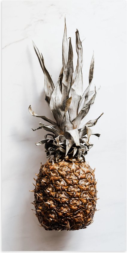 Poster Glanzend – Ananas op Witte Achtergrond - 50x100 cm Foto op Posterpapier met Glanzende Afwerking