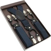 Luxe chique – heren bretels – 6 extra stevige clips – zwart ruit klein lichtblauw - bretels