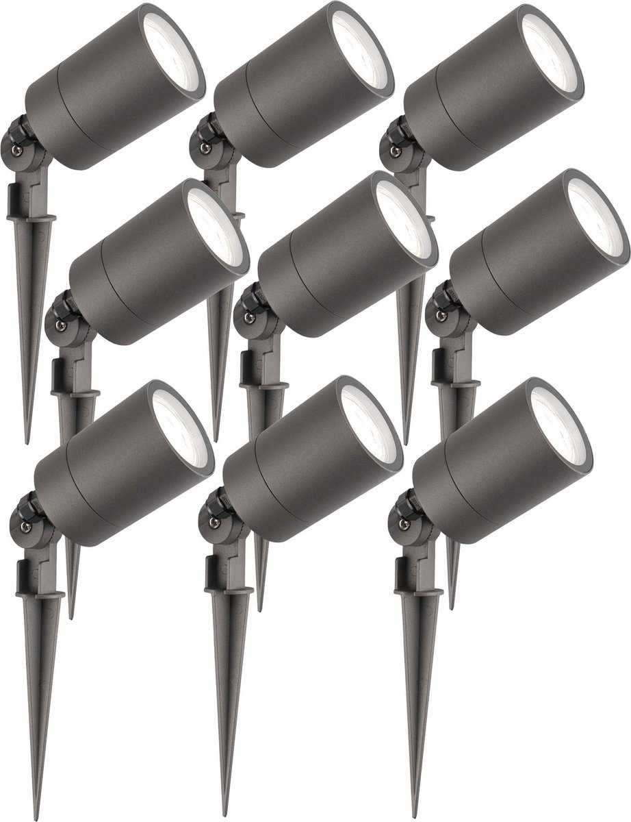 Ledvion - 9X LED Prikspots - Antraciet - IP65 - 5W - 6500K - 2M