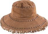Daim hoed bruin / beige met franjes en studs - Zomer - Festival - Omtrek 57 cm - Hoge kwaliteit