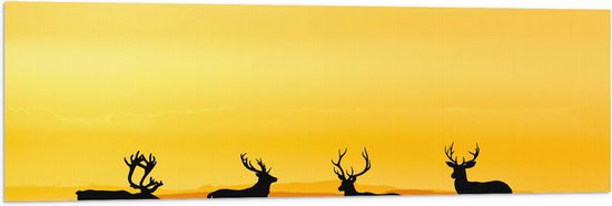 Vlag - Silhouet van Herten in het Grasveld in Heuvellandschap - 120x40 cm Foto op Polyester Vlag