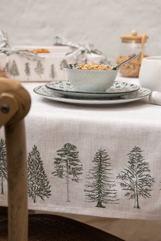 Clayre & Eef Serviettes Coton set de 6 40x40 cm Beige Vert Coton Sapins