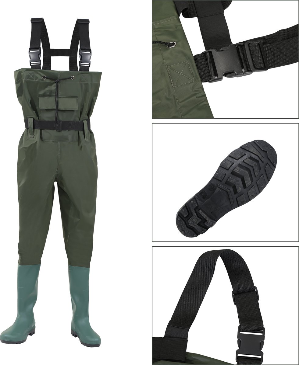 Waadpak met Haak - Waadbroek - Visserspak - Regenpak - 100% Waterdicht - Schoenmaat 44