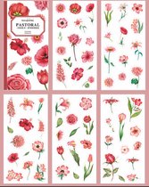 Passievolle Bloemenstickerset - Rode Bloemen (Rozen, Poppy's, Tulpen en Lelies) - 10 Vellen, 100 Stickers