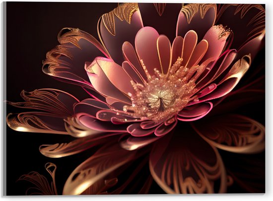 Acrylglas - Roze Bloem met Rosé Gouden Details - 40x30 cm Foto op Acrylglas (Wanddecoratie op Acrylaat)