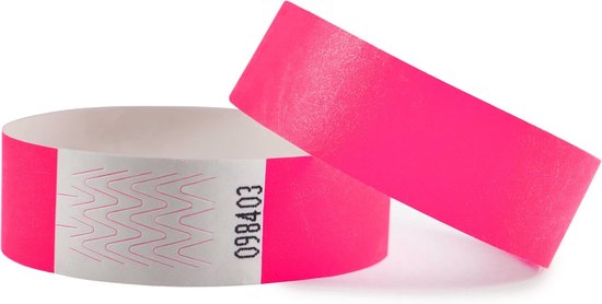 Foto: 100 polsbandjes tyvek neon pink roze combicraft hoge kwaliteit
