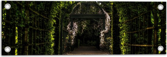 Tuinposter – Pad - Boog - Bloemen - Planten - Bomen - 60x20 cm Foto op Tuinposter (wanddecoratie voor buiten en binnen)