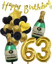 63 Jaar Verjaardag Cijferballon 63 - Feestpakket Snoes Ballonnen Pop The Bottles - Zwart Goud Groen Versiering