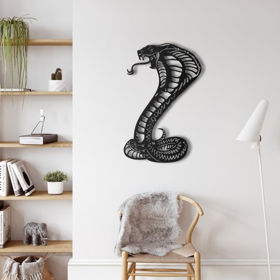 Wanddecoratie | Cobra-Slang / Cobra Snake | Metal - Wall Art | Muurdecoratie | Woonkamer | Buiten Decor |Zwart| 50x75cm