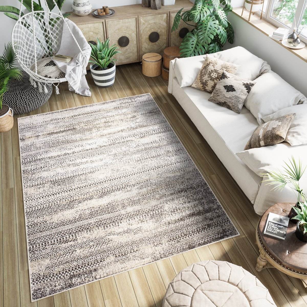 Tapiso Petra Vloerkleed Beige Woonkamer Modern Tapijt Maat- 80x150 Bruin Licht 2