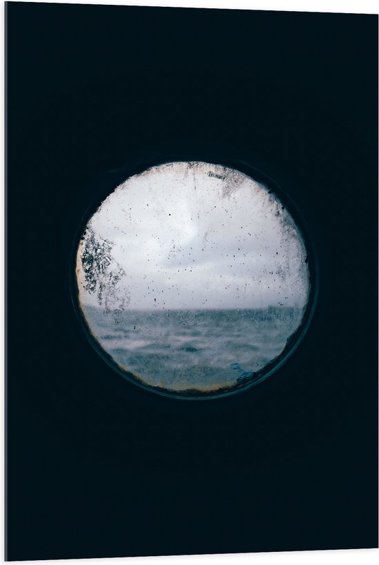 Acrylglas - Boot - Zee - Oceaan - Raampje - Uitzicht - Rond - Vies - 70x105 cm Foto op Acrylglas (Wanddecoratie op Acrylaat)
