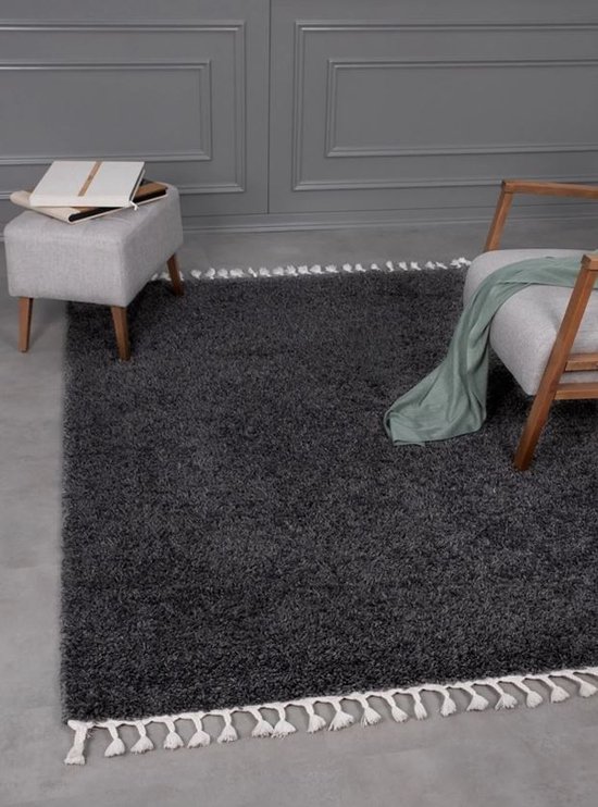Shaggy Hoogpolig Vloerkleed Grijs En Wit Modern Ontwerp Elit Model Effen Tapijt Carpet 160x230 cm