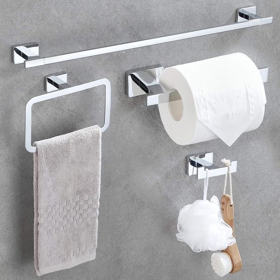 Porte-serviettes 4 pièces, ensemble d'accessoires de salle de bain, 60 cm de  long,... | bol