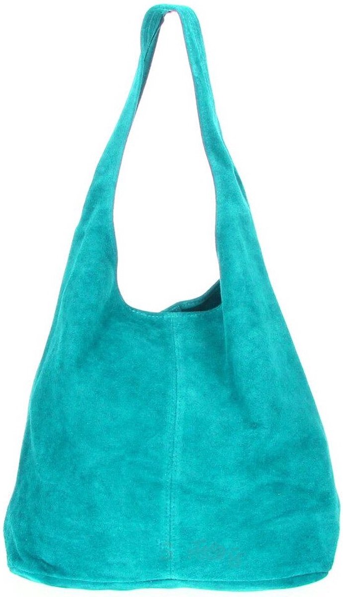 Turquoise Suède Schoudertas Lili - Handtassen - Shoppers - Ruime Suède dames tassen - Drukknoop - Met Etui - Turquoise