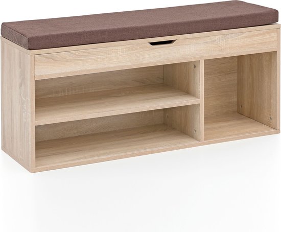 Banc en bois Rootz - Sonoma - Banc d'armoire à siège rembourré - Banc de rangement dans le couloir étroit - Banc de rangement pour rangement de chaussures - 104x51x32 cm