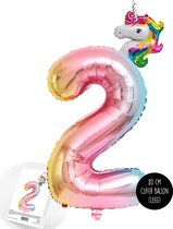 Snoes - XL Cijfer Ballon 2 - Vrolijke Helium Regenboog Eenhoorn Cijfer Ballon Met Mini Unicorn - Paardenmeisjes - Verjaardag