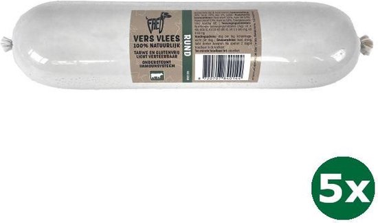 5x900 gr Freds gestoomd vers vlees worst rund tarwe en glutenvrij ...