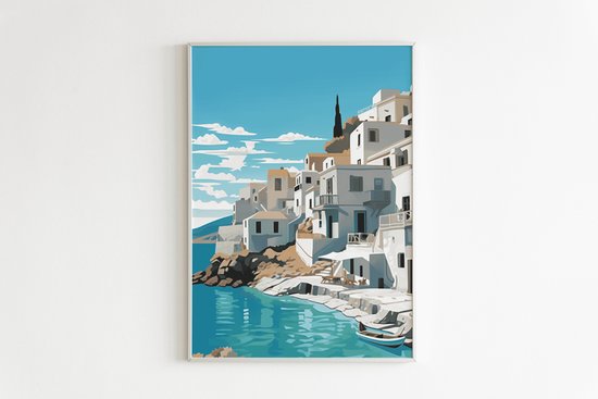 Affiche de Santorin | Affiche Côte | Affiche mer | affiche de l'océan | Affiche de vacances | Voir l'affiche | 51x71cm | Convient pour l'encadrement