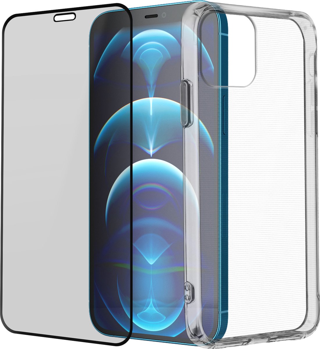 Hoes geschikt voor Apple iPhone 12 Pro Max Siliconen + Gehard Glas 9H Zwart