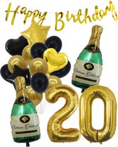 20 Jaar Verjaardag Cijferballon 20 - Feestpakket Snoes Ballonnen Pop The Bottles - Zwart Goud Groen Versiering