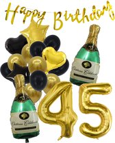 45 Jaar Verjaardag Cijferballon 45 - Feestpakket Snoes Ballonnen Pop The Bottles - Zwart Goud Groen Versiering