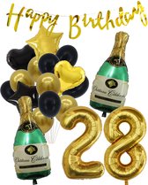 28 Jaar Verjaardag Cijferballon 28 - Feestpakket Snoes Ballonnen Pop The Bottles - Zwart Goud Groen Versiering