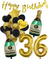 36 Jaar Verjaardag Cijferballon 36 - Feestpakket Snoes Ballonnen Pop The Bottles - Zwart Goud Groen Versiering
