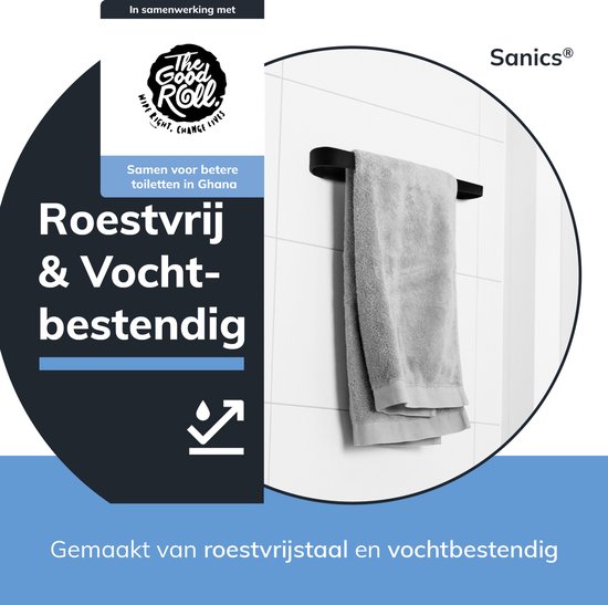 Sanics Handdoekrek Zwart Zonder Boren 45 CM - Zelfklevende Handdoekstang - Handdoekhouder - Badkamerrek voor Handdoeken RVS
