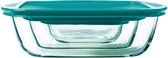 Pyrex - Cook & Store Schaal Rechthoek met Deksel Set van 3 Stuks - Borosilicaatglas - Transparant