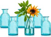 Kleine vazenset glazen vaas, 6 stuks mini-bloemenvaas, blauw, vintage vaas, glas, rond, glazen vazen, flessenvaas, kleurrijk, klein geribbeld tafelvaas, vazenset, glazen flessen, decoratie voor bruiloft, tafeldecoratie