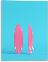 Acrylglas - Twee Roze Surfboads tegen Felblauwe Achtergrond - 30x40 cm Foto op Acrylglas (Met Ophangsysteem)