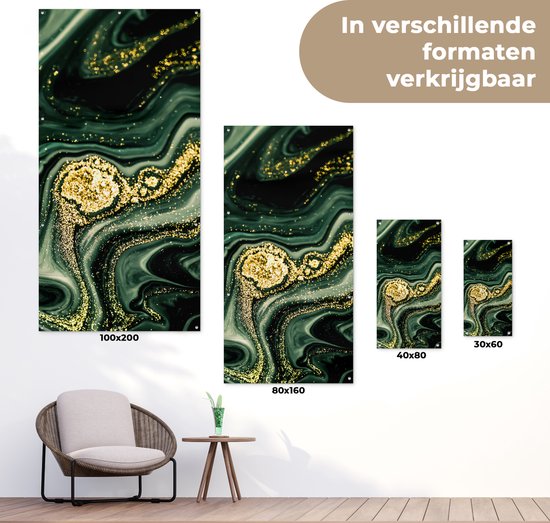 Poster jardin Goud - Glitter - Pailleté - Vert - Aspect marbre - Luxe - 30x60 cm - Toile jardin - Poster extérieur