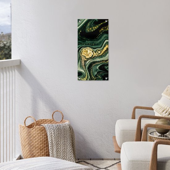 Poster jardin Goud - Glitter - Pailleté - Vert - Aspect marbre - Luxe - 30x60 cm - Toile jardin - Poster extérieur