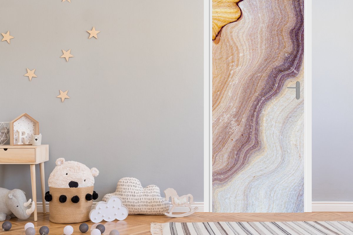 Deurposter 95x215 cm - Deursticker Marmer - Textuur - Zandsteen - Goud - Marmerlook - Meub