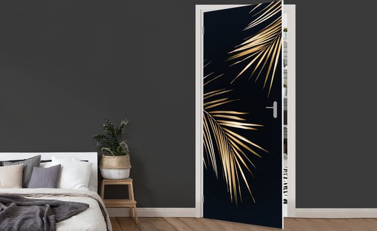 Sticker de porte Feuilles - Plantes - Or - Zwart - Luxe - 85x205 cm - Affiche de porte