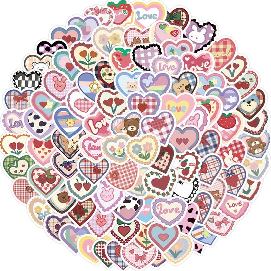 100 Hartjes Stickers - 3x3CM - Voor laptop, trouwalbum, Valentijns kaart, journal etc. Liefde/Bruiloft/Love