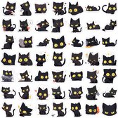 100 Zwarte Kat stickers - 3,5x3,5CM - geschikt voor kinderen - Katten stickers - Dieren/Poezen
