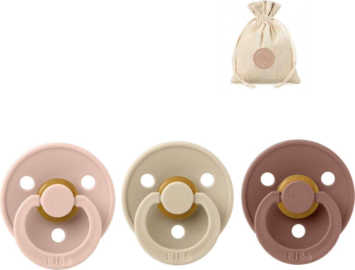 Goedkoopste BIBS fopspenen T2 speenzakje BolleToet - blush, vanilla en woodchuck - 6-18 maanden