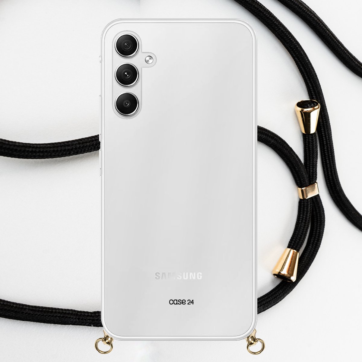 Samsung A54 hoesje met koord - zwart met goud koord